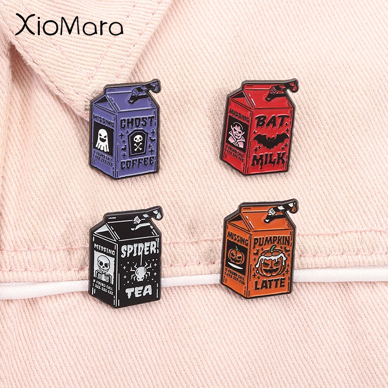 

Ghost Coffee Enamel Pins Halloween Scary Drink Punmpkin Latte Spider Tea Bat Milk Brooches Lapel Badge Jewelry Gifts for Friends