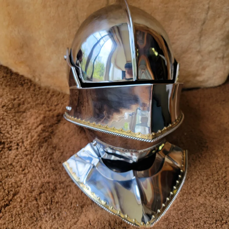 -Medieval Chagotrell helmet AS stainless steel gothic helmet with integrated throat armor