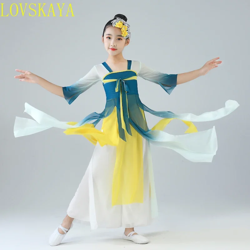 

Новый комплект для девочек, китайское повседневное детское платье Hanfu для девочек, старинное платье, летний костюм Тан, платье для выступлений