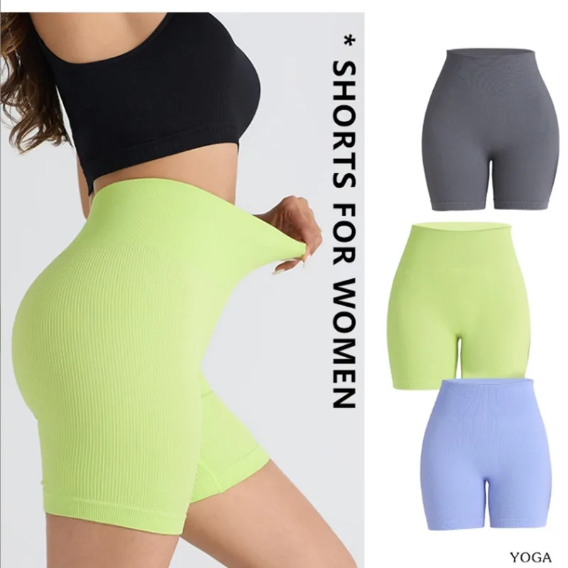 Seamless Gym Sexy Shorts Woman Summer Sport Fitness Shorts Thread Striped Skinny Activewear Running Compression Shorts