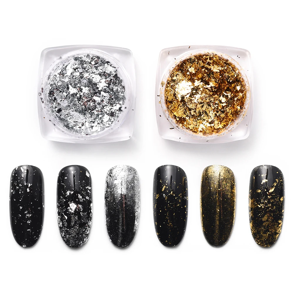 

0.2g/Box Gold Silver Glitter Aluminum Flakes Magic Mirror Effect Powders Sequins Nail Gel Polish Chrome Pigment Decorations