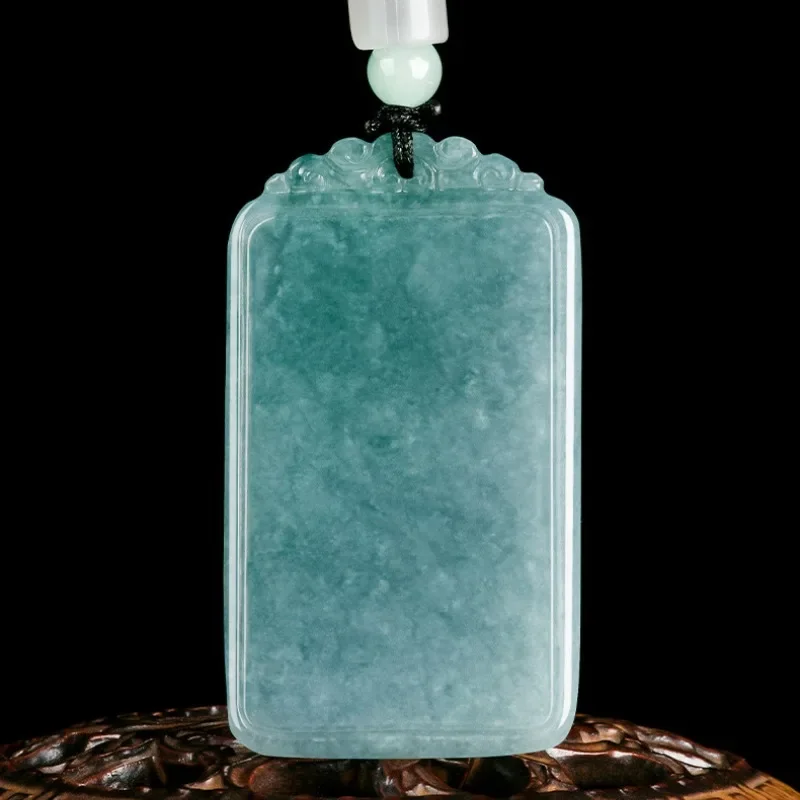 Natural Burmese Blue Emelald Safety Jade Pendant Necklace Hand-carved Fashion Charm Jewelry Accessories Amulet Gifts for Women
