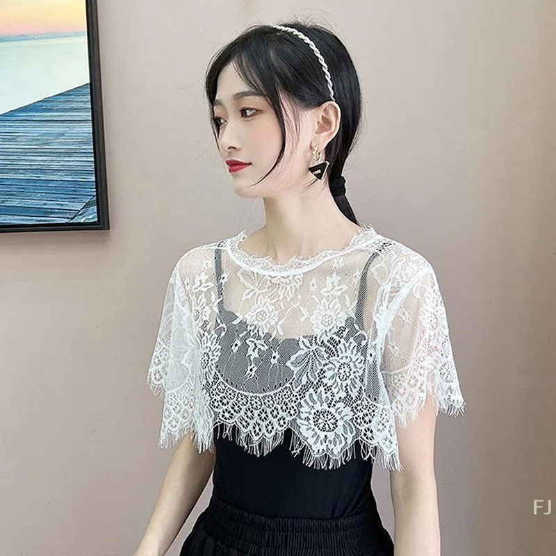 

[YU]Women Scarf Lace Lace Shawl White Black Blouse Shoulders Scarf Fake Collar Cape Spring Autumn