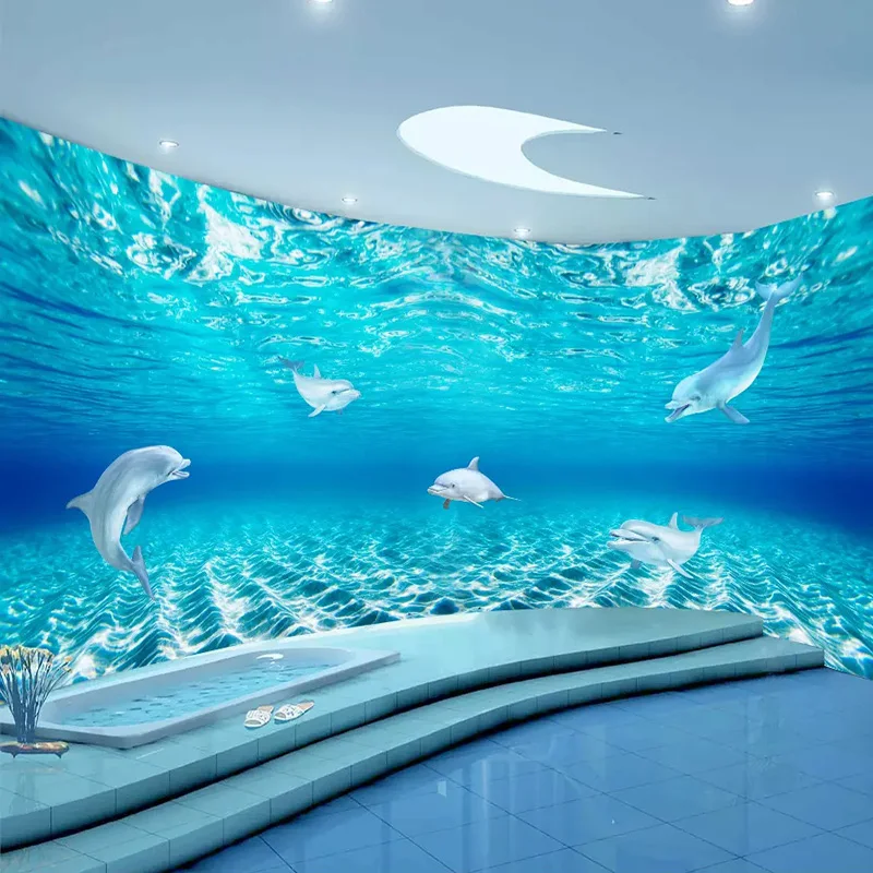 

3D Stereo Dolphin Mural Wallpaper Self-Adhesive Waterproof Bathroom Children's Bedroom Wallpaper Backdrop Wall Covering