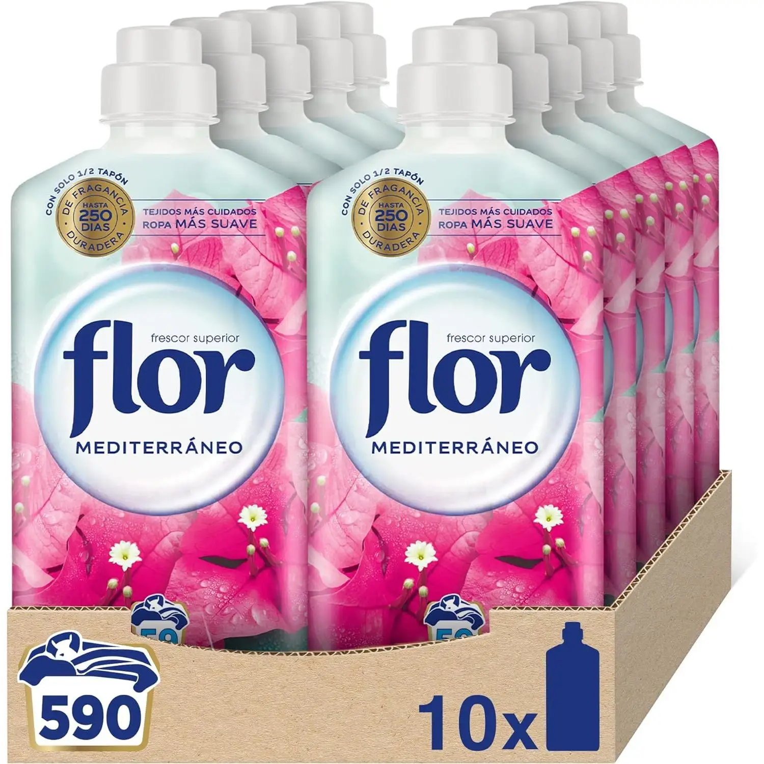 PACK de 10 - Suavizante FLOR para la ropa aroma mediterráneo 10 botellas, 590 dosis