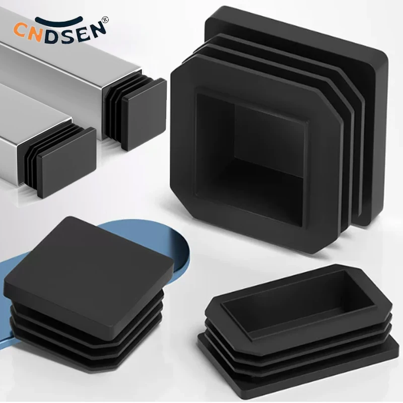 Black Square Oblong Plastic Pipe Plug Blanking End Cap Anti Slip Furniture Insert Table Chair Foot Pad 13x13mm~100x100mm
