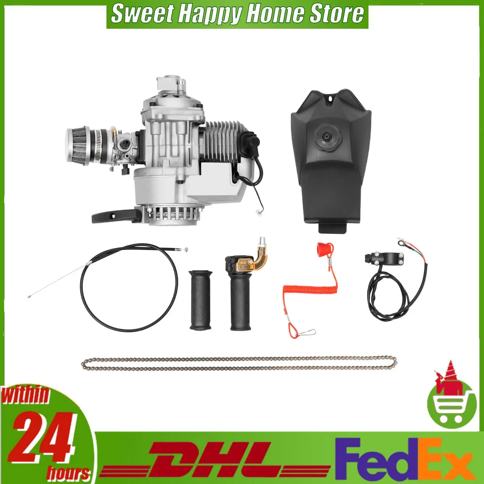 

2 Stroke Bicycle Engine Kit 49cc 1.9kw 7000rpm 48km/h Max Speed Gas Motorized Bike Engine with 0.32gal Fuel Tank for ATV Scooter