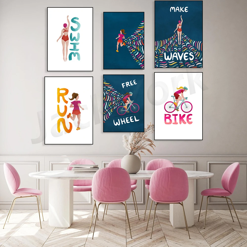 Triathlon Art Prints, Swimmer, Cyclist, Runner, Triathlete Gift Set Ideas, Swim Cycle Run, Triathlon Prints, Female Athlete Gift