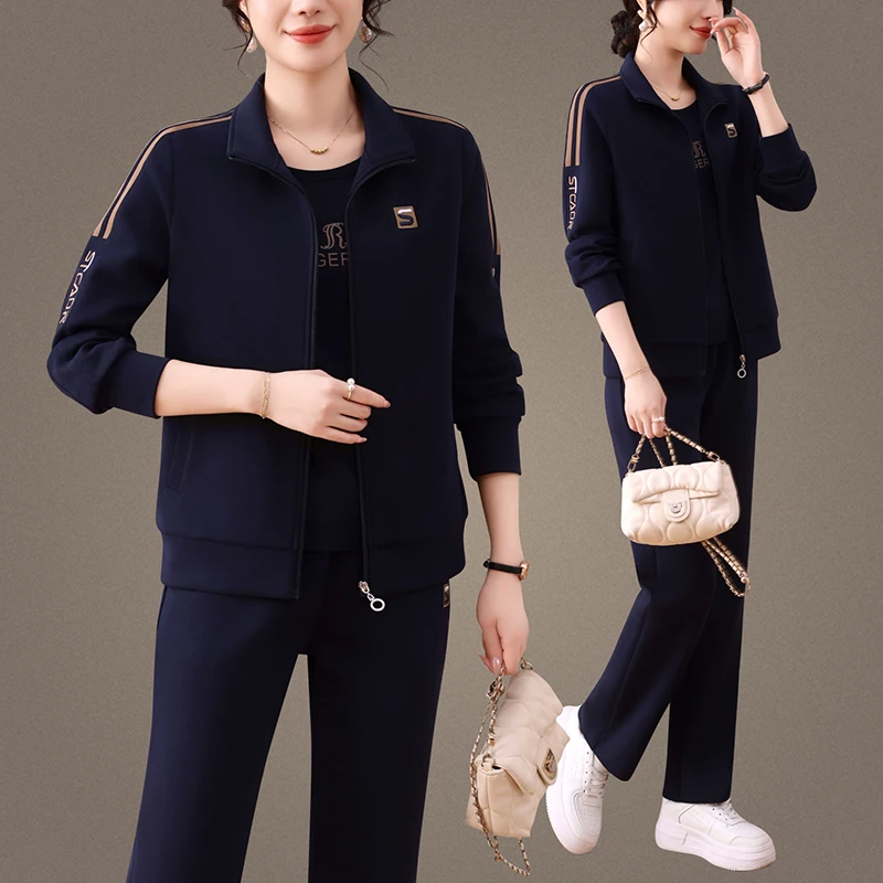 

Повседневный спортивный костюм для женщин: весенне-осенний комплект из двух предметов для активного отдыха, свободный крой, стройнящий силуэт, модная осенняя одежда для мам