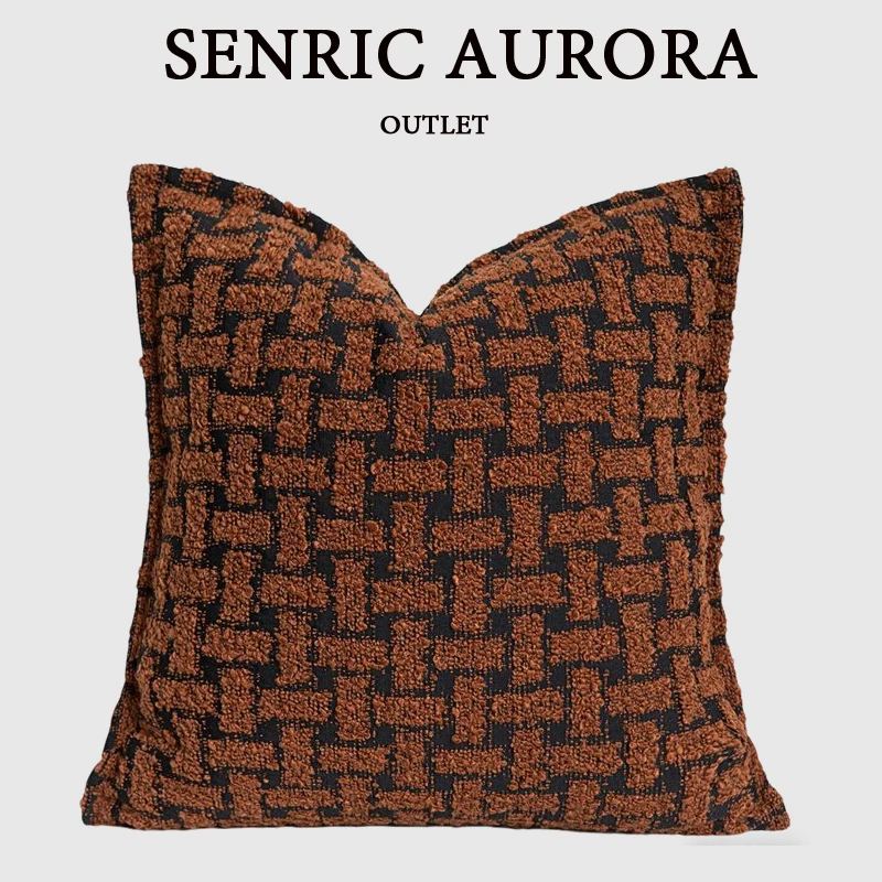 

H Style Tiles Geometry Cushion Cover Caramel Retro Luxury Fabric Jacquard Pillow Case For Villa Hotel Home Sofa Bed