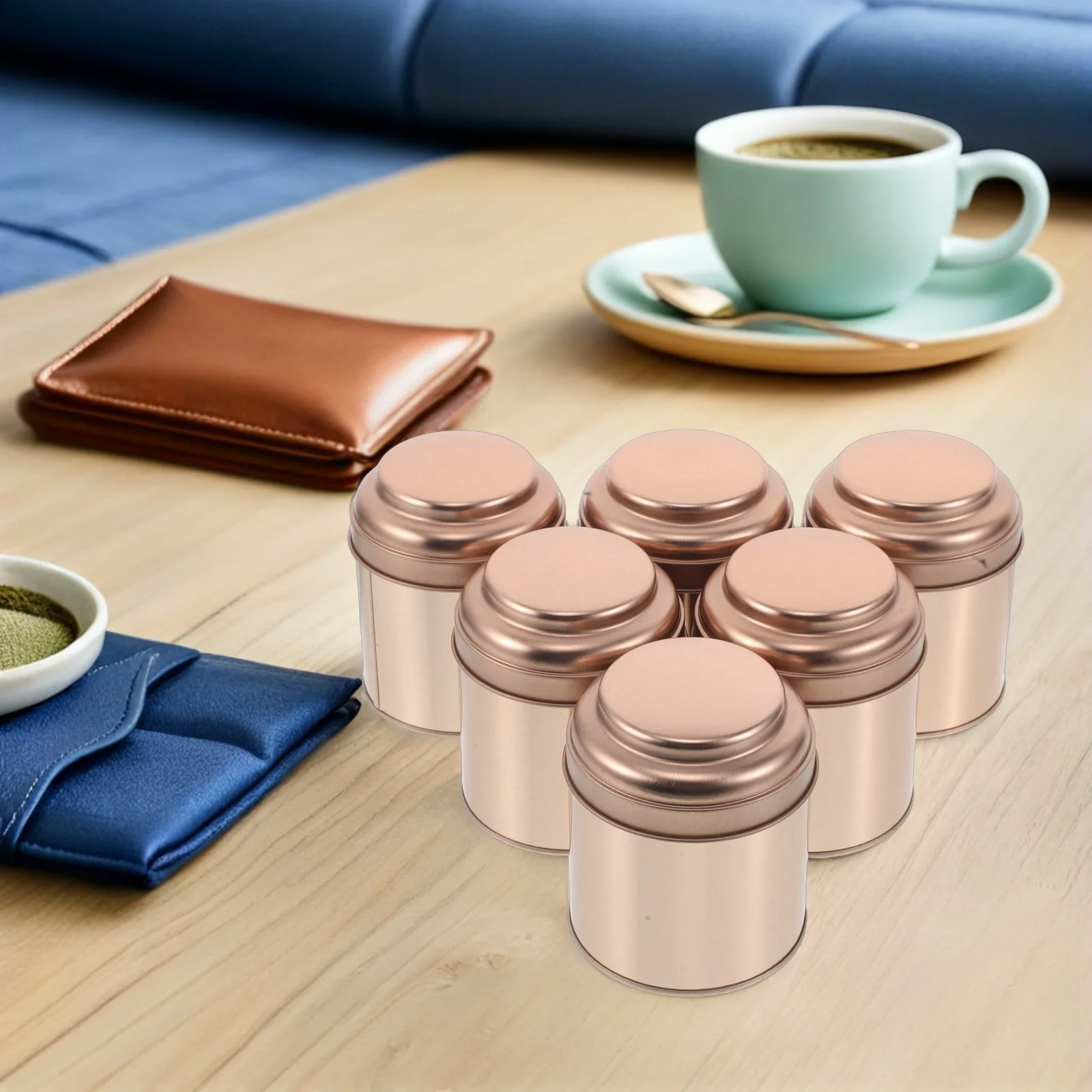 6 قطعة علبة الشاي المختومة القصدير جرار تخزين معدنية مستديرة لشاي أوراق فضفاضة محكم الغذاء الحاويات منظم مطبخ