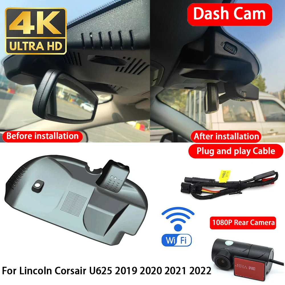 Cámara para Auto Lincoln Corsair U625 2019 2020 2021 2022, 4K 2160P, Delantera y Trasera, DVR, Wifi, Plug & Play, Grabadora de Video