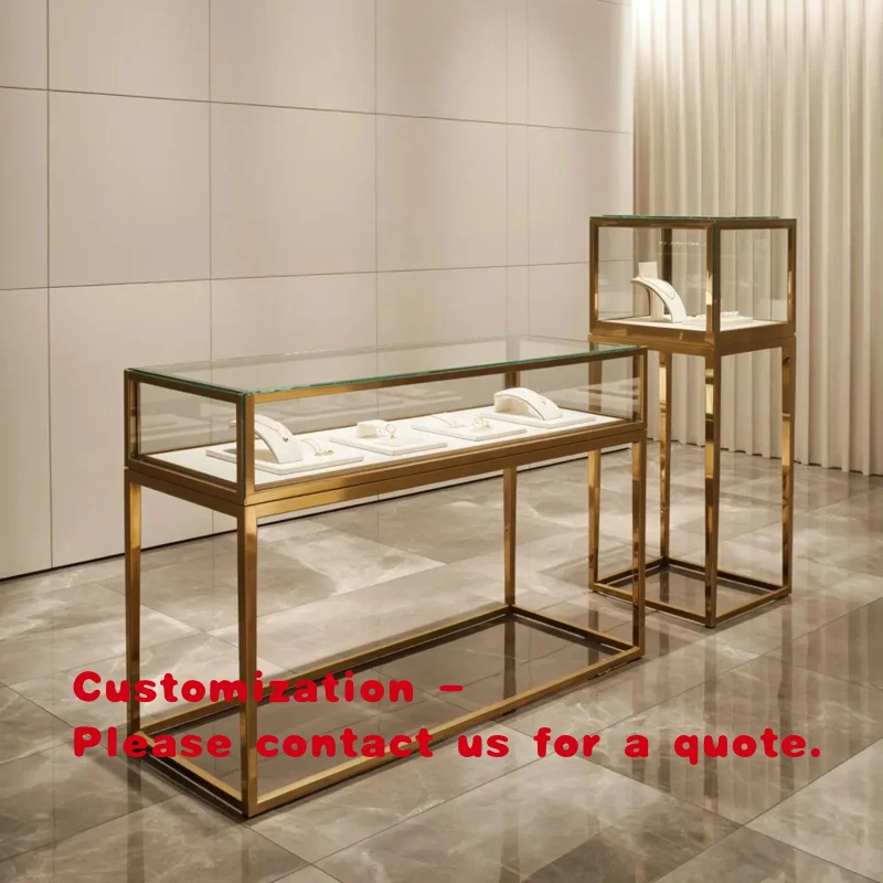 custom.Stainless Steel Jewelry Display Round Display Cabinet Custom Factory High-End Glass Display Counter