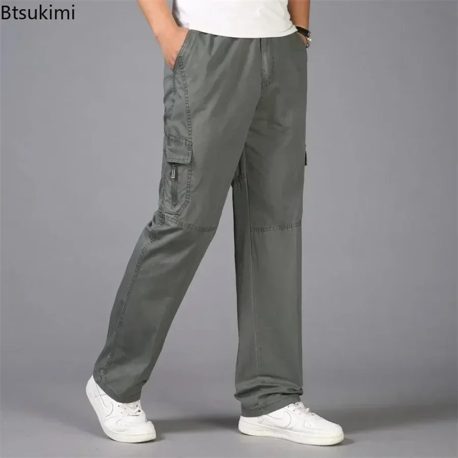 2025Men's Casual Cotton Cargo Pants Straight Oversized Joggers Trousers Solid Comfortable Loose Sport Trousers for Men Pants 6XL