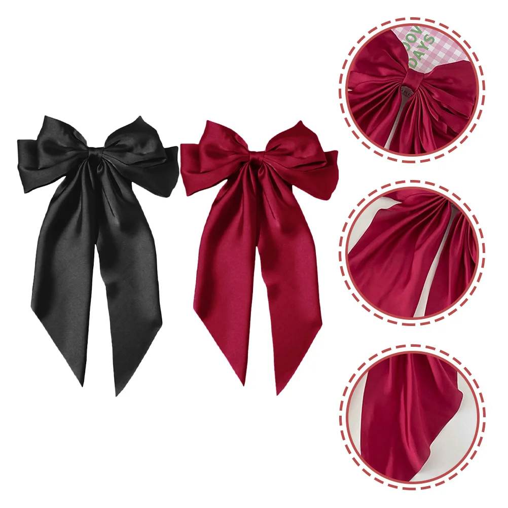 2 قطعة مقاطع الشعر القوس الساتان شريط كبير الانحناء للنساء طويلة تدلى دبوس الشعر المشابك الأنيقة لحفل الزفاف اليومي هالوين #4