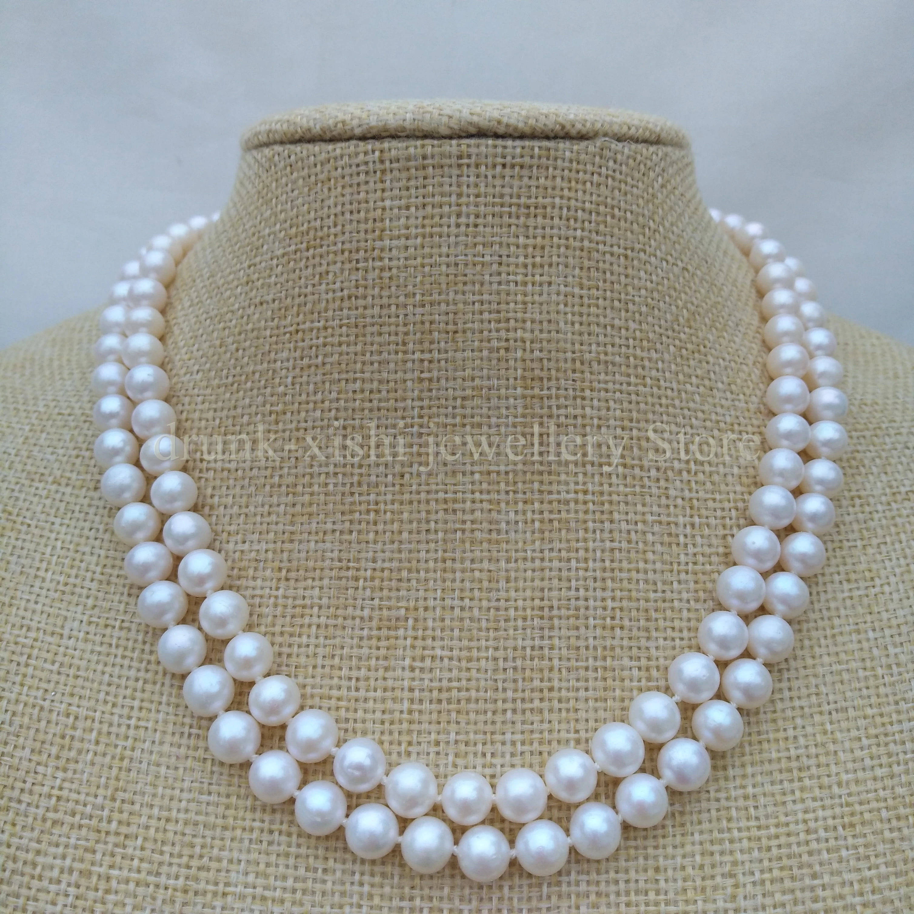 

Nature Akoya Double Strand Princess Real 9-10mm Pearl Beads Necklace White Near Round At Party Wedding Birthday