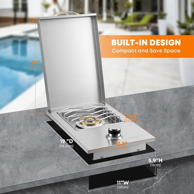 Built-in Stainless Steel Side Burner for Outdoor Kitchen - Liquid Propane Only，home.