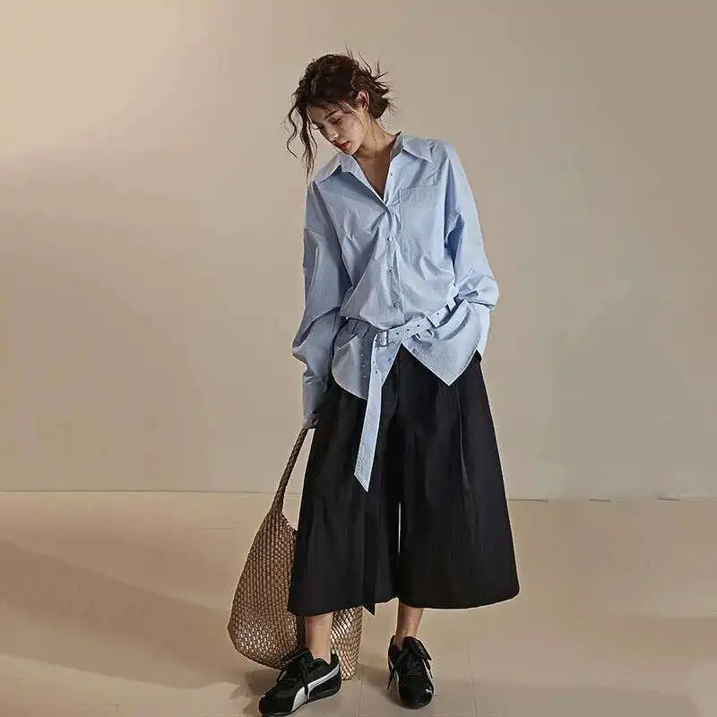 KWTX حزام تجمع الخصر تصميم قمصان للنساء التلبيب واحدة الصدر مكتب سيدة صالح البلوزات بلوزات على الموضة 2025 ربيع جديد