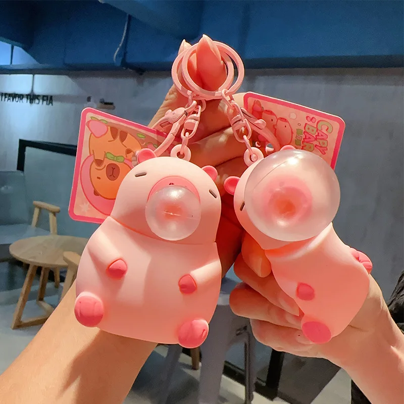 LLavero de dibujos animados Capybara Bubble Blowing Doll para niñas, juguetes para aliviar el estrés, mochila linda, decoración, encanto, llave de coche, colgante, regalo, nuevo