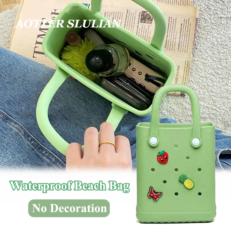 Women\'s Cartoon Pattern Handbags Waterproof EVA Handmade DIY Hole Paste Toy Decoration Beach Tote Portable Travel Mini Phone Bag