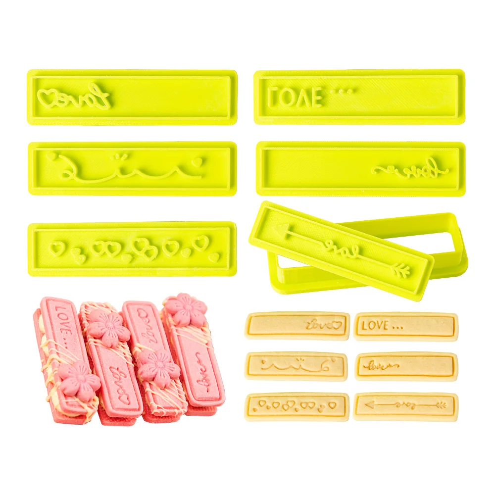 6-teiliges Rechteckiges Keksstempel-Set, Herz, Liebe Bedruckte Kekse, Valentinstag Hochzeit Keksformen Set 3D-Druck