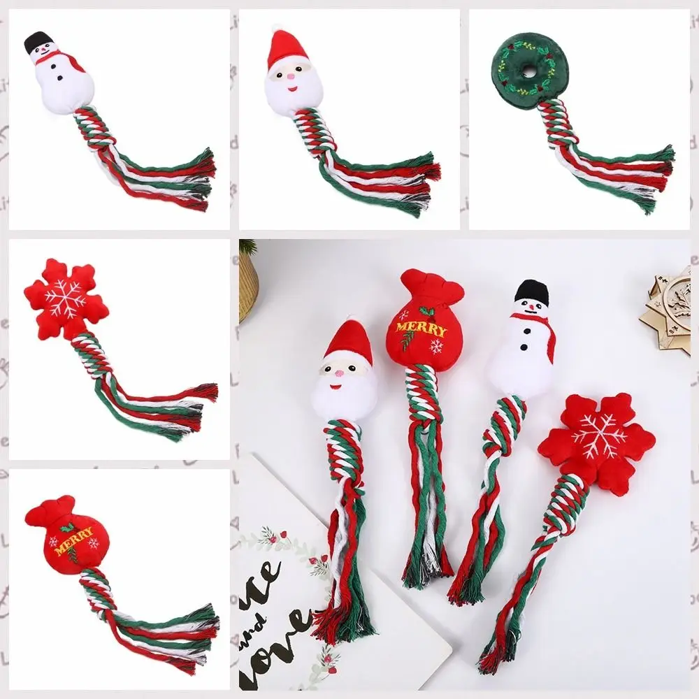 

Snowman/Christmas Tree Christmas Dog Toys Snowflake/Doughnut Shape Plush Dog Squeakey Chew Toys Cotton Ropes Bite Resistant