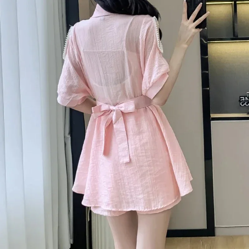 หลวมกางเกงขาสั้นหญิงโปร่งใสเสื้อและเสื้อสตรีชุดสั้น 2 ชิ้น Quick-drying ความแปลกใหม่ในแนวโน้มคลาสสิกสไตล์เต็ม