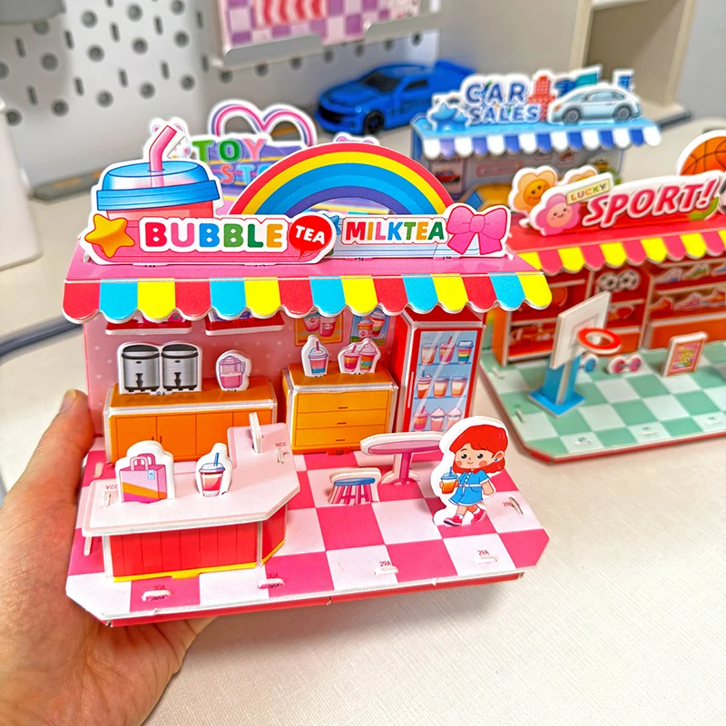 Cartoon Cardboard Jigsaw Puzzle 3D Paper House Model Building Kits DIY Toys for Kids Games Educational Toys Gifts