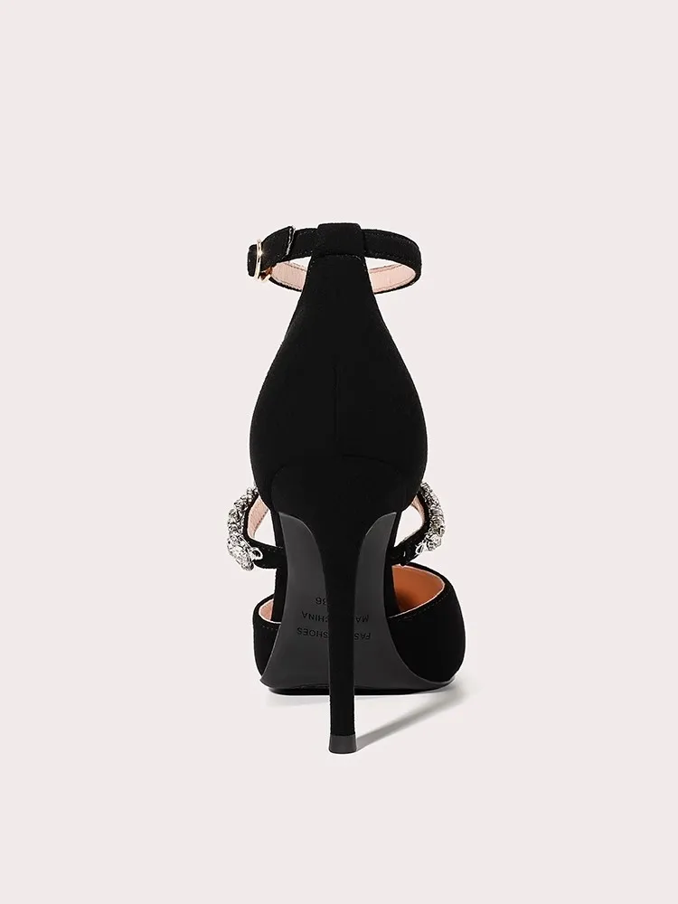 Low-heeled thin high-heeled wedding shoes summer new pointed lace mesh banquet large size small size wide version women's sandal