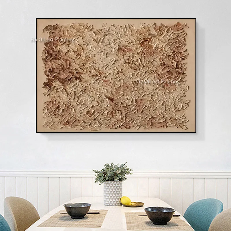 Earth‑Tone Palette‑Knife Abstract Canvas, Hand‑Painted Thick Impasto Oil Art, Warm Brown Neutral Wabi‑Sabi Horizontal Wall Decor