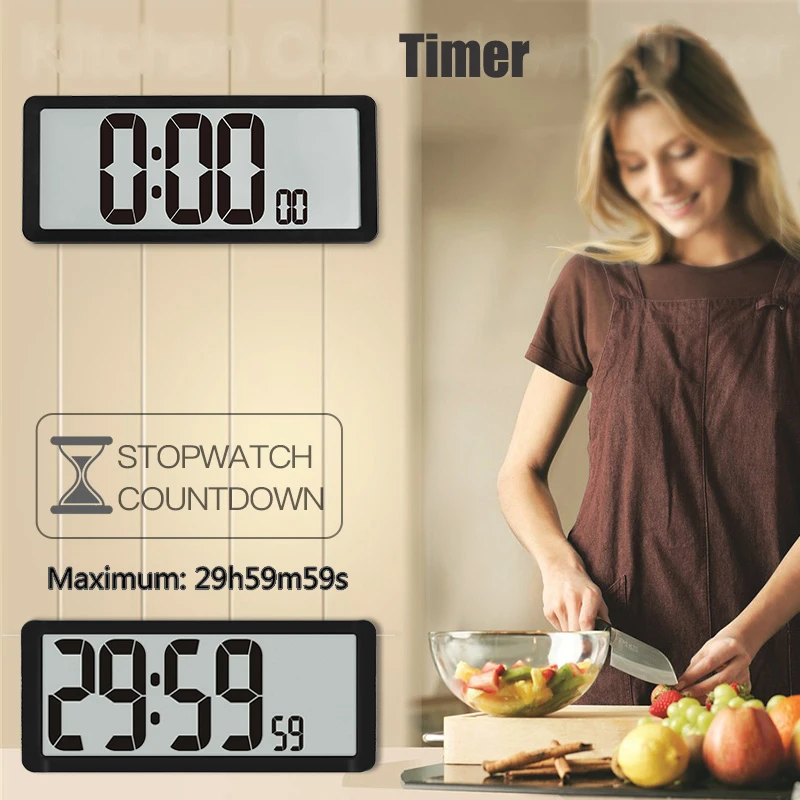 Large Digital Wall Clock Modern Home Kitchen Clock with Time Smart Arabic Numerals Night Light Timer Alarm Clock Table Clock