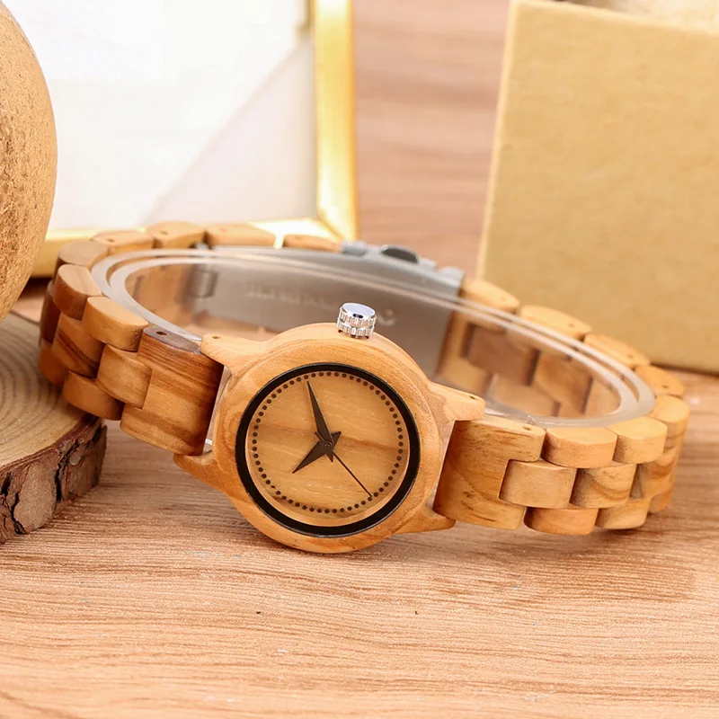 Women Beech Wood Quartz Watch Wooden Case Strap Band Orologio Simple Vintage Small Dial Clock Ladies Sandalwood Reloj Wristwatch