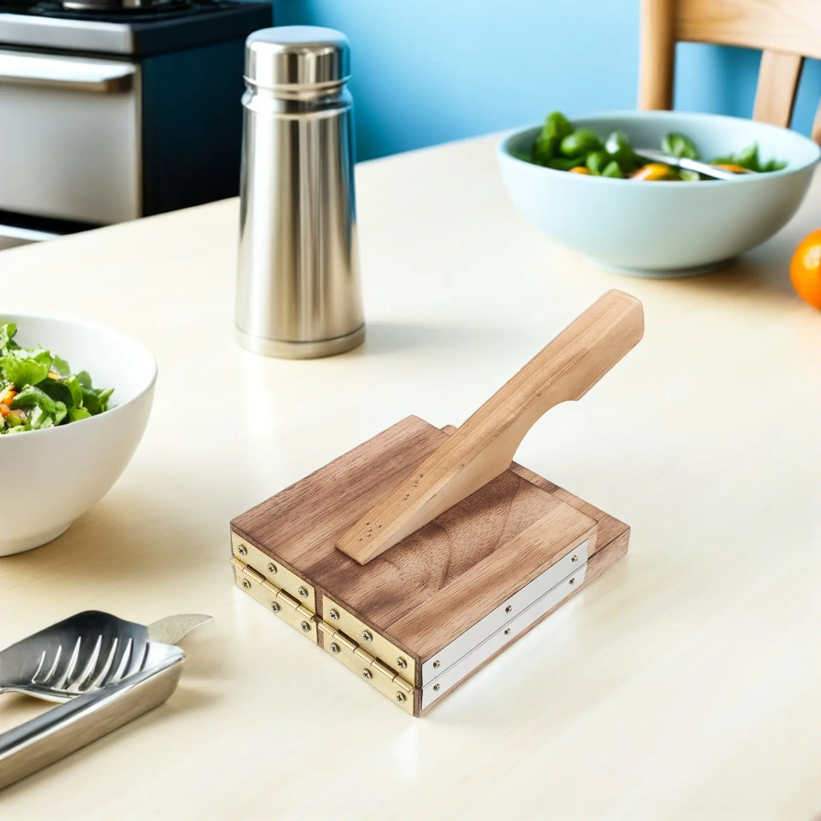 Wooden Manual Dumpling Press Mould Stainless Steel Handle Ergonomic Dough Presser for Dumpling Skin Tortilla Pie Wrapper Making