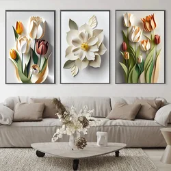 Nordic Simple Aesthetics Wall Art 3D Flowers HD Oil on Canvas Posters and Prints Home Bedroom Living Room Decoration Gifts