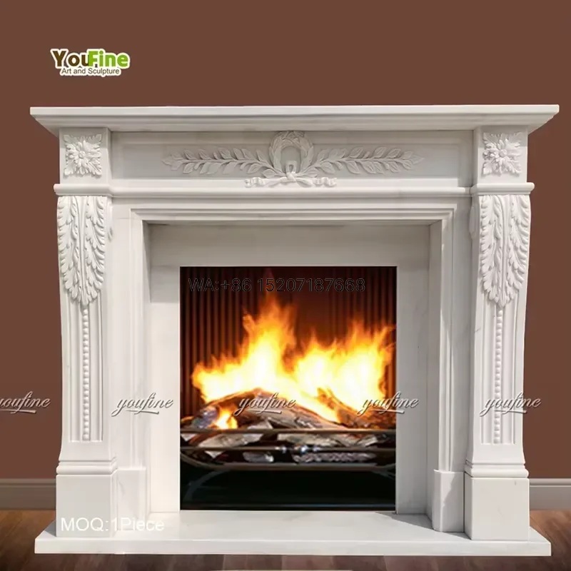 Wmwmnu Modern White Indoor Carrara Stone Marble Fireplace Mantels Surround