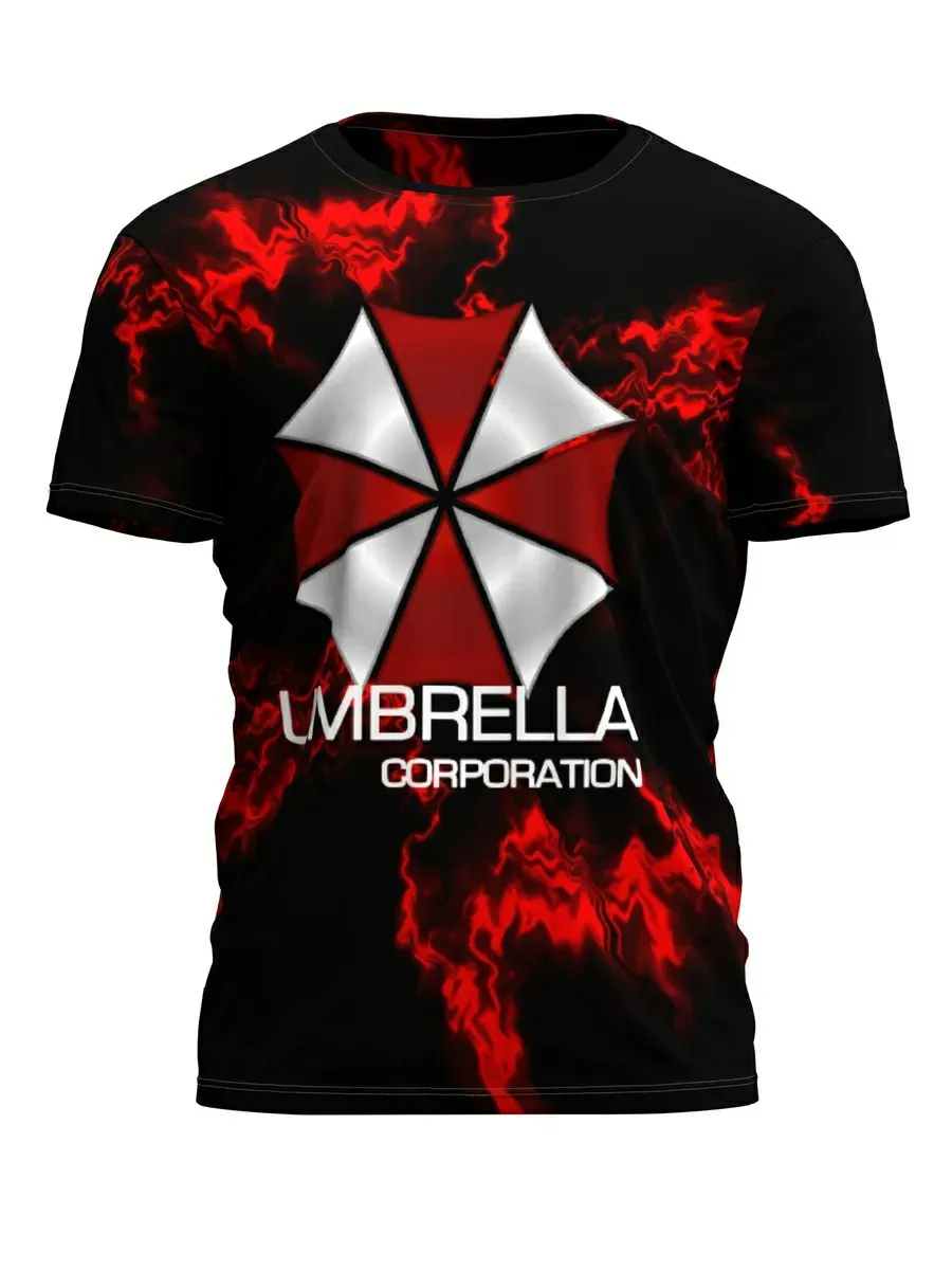 Camiseta de Manga Corta con Estampado 3D de Resident Evil Umbrella Corp Red Flame para Hombre, Venta Caliente 2026, Ropa de Cosplay para Fanáticos, Regalo