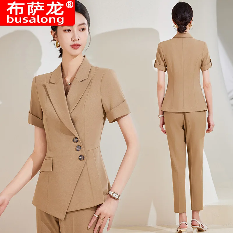 Summer Short Sleeve Thin Three Button Suit Business Suit Female Slim Fit Professional Dress Sales Department Jewelry Shop Workwe