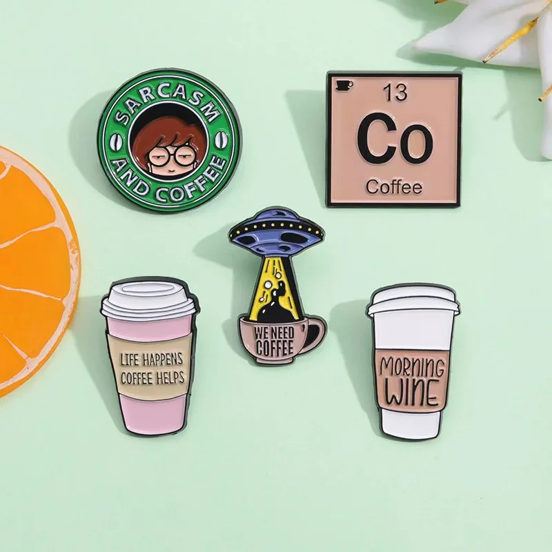 Coffee Cup Enamel Pins Custom We Need Coffee Brooch Lapel Badges Backpack Accessories Jewelry Gift for Barista Friend Wholesale