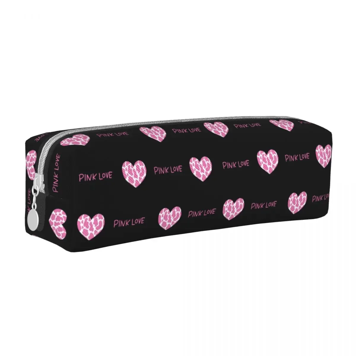 

Fun Cute Heart Pink Love Pencil Case Black Pencilcases Pen for Student Big Capacity Bags Office Zipper Stationery