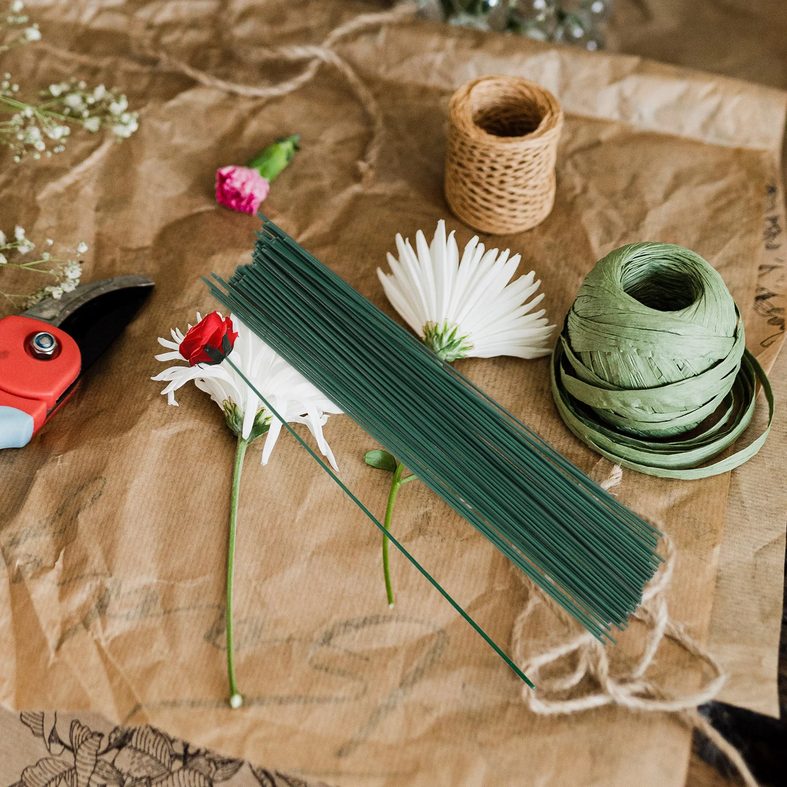 

1Set Green Floral Tape and Wire Kit Flexible Stem Wrap for Artificial Flowers DIY Bouquet Craft Arrangement Tools