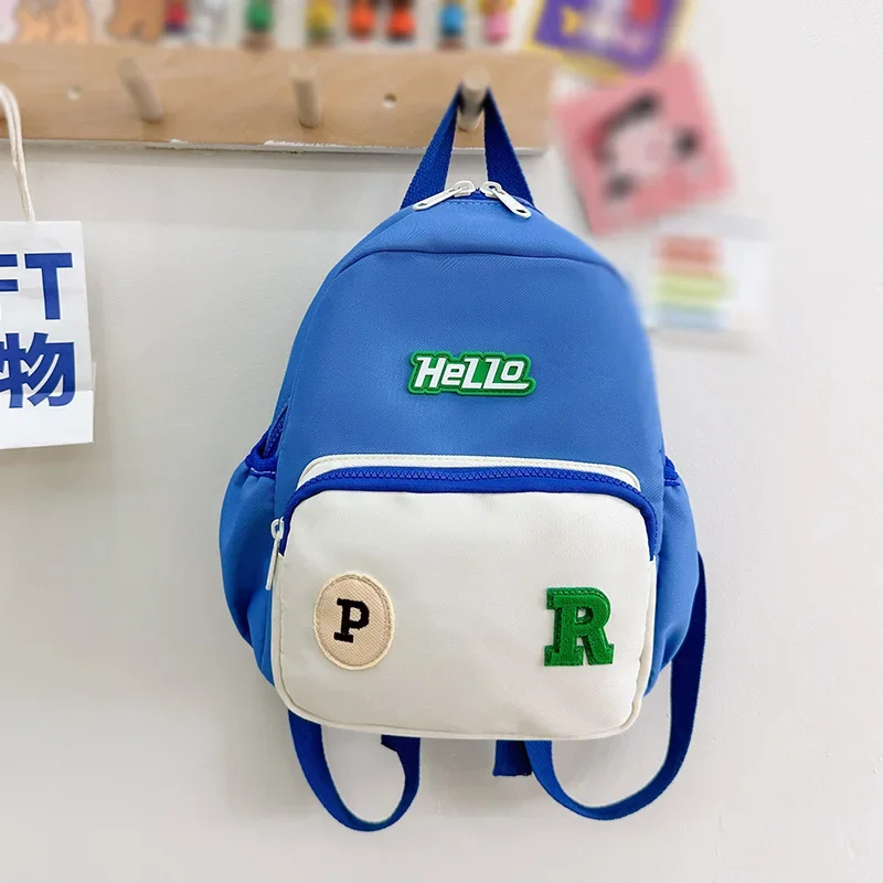 Kindergarten schoolbags boys and girls fashion backpacks children trendy letter stitching contrast color nylon