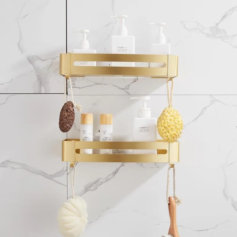 

Tuqiu-Wall Mounted Bathroom Corner Shelf, Brushed Gold, Aluminum Bath Shower Shelf, Shampoo Holder