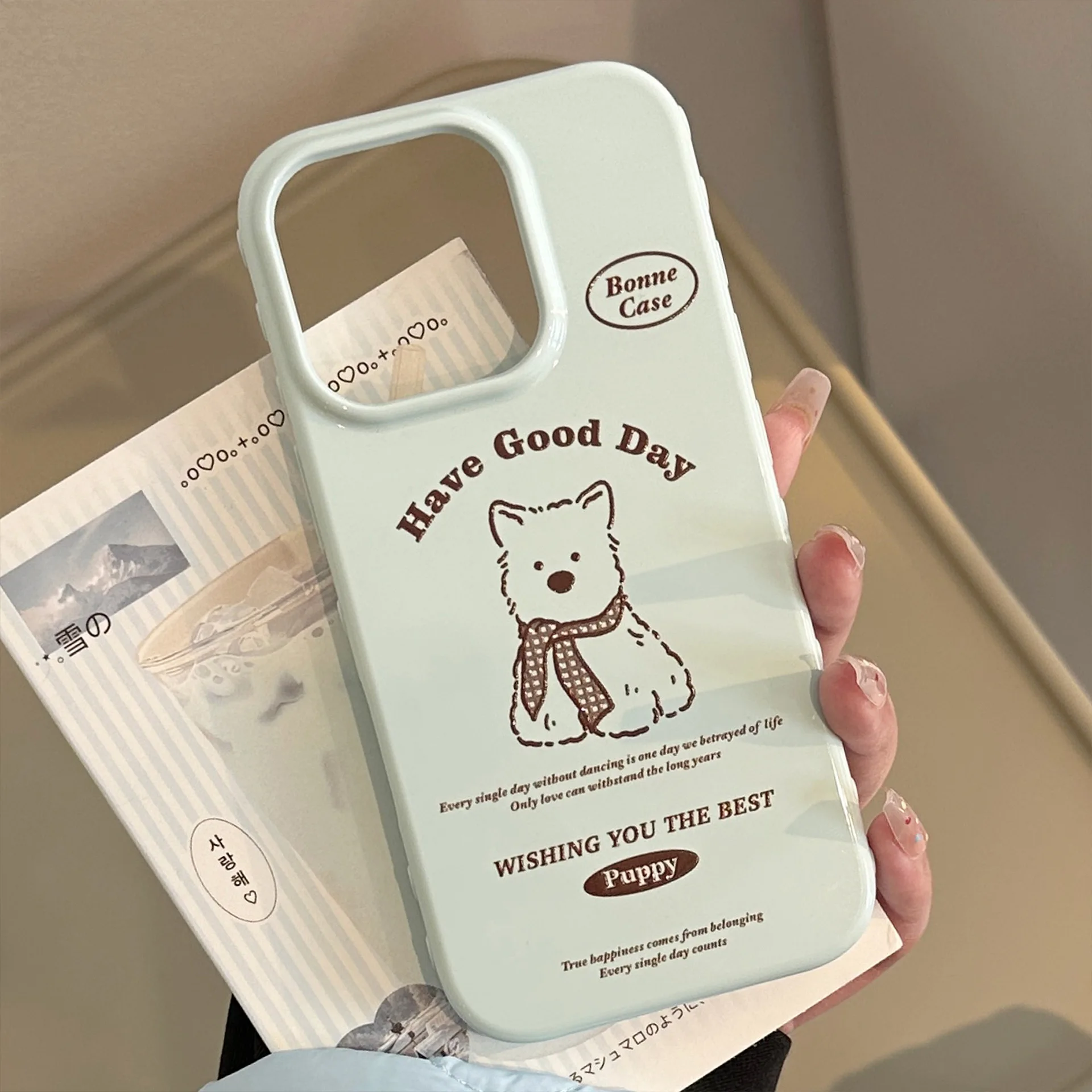 Luxury English Letters Cartoon Puppy Pattern Phone Case For iPhone 17 16 15 14 13 12 Pro Max Shockproof Protective Soft Cover - view 2