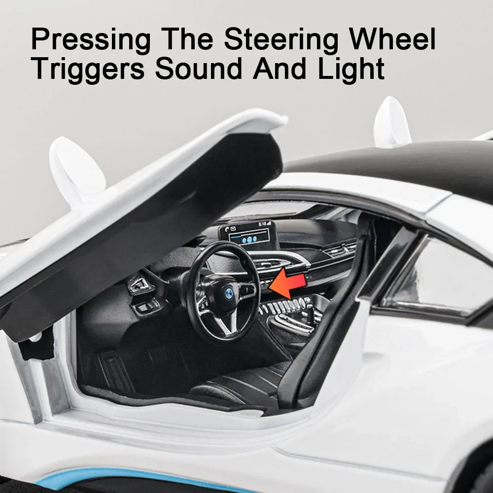 1/22 i8 Super Auto Modell Legierung Druckguss Spielzeug Fahrzeuge mit Sound Light Pull Buck High Simulation Modell Auto Junge Spielzeug Geschenke Sammlung