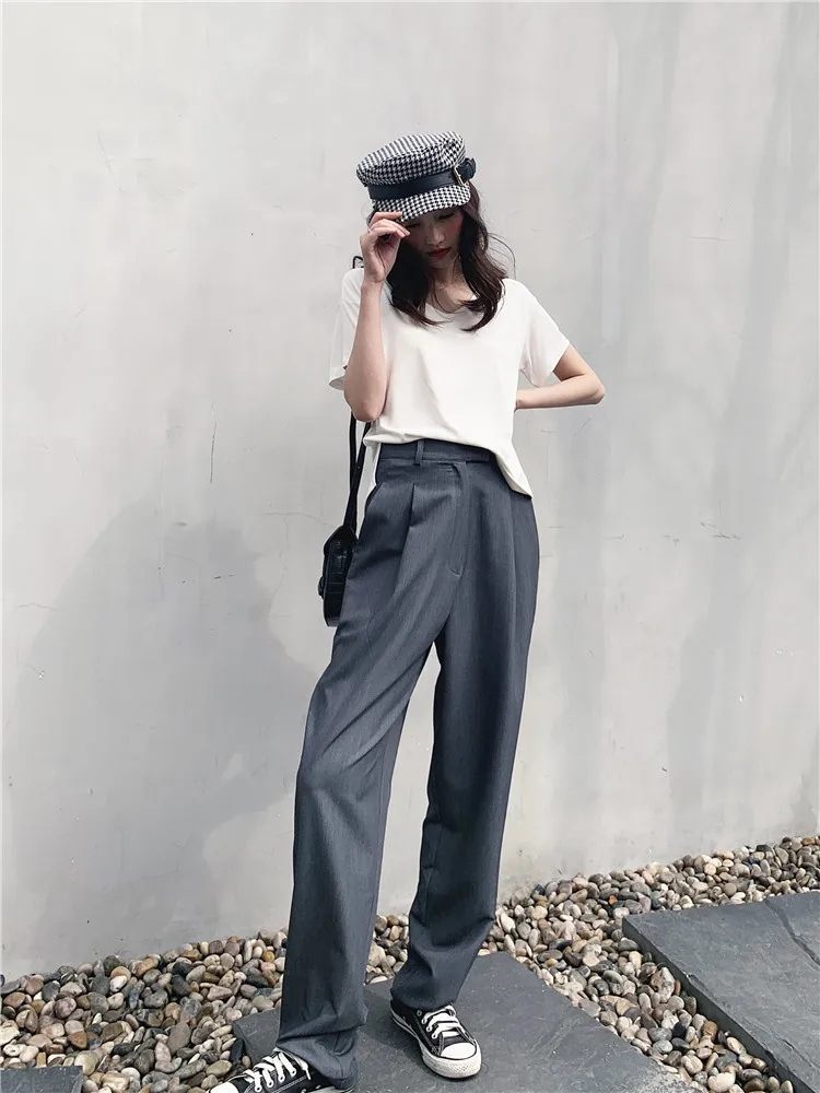 

Женские повседневные брюки с высокой талией и широкими штанинами, прямые брюки в уличном стиле для работы и повседневной носки, весенняя мода