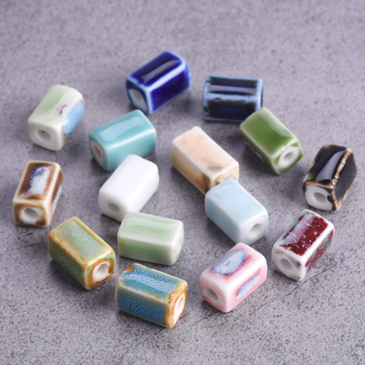 10pcs Rectangle Cuboid Shape 12x8mm Handmade Flambed Glazed Enamal Ceramic Porcelain Loose Beads For Jewelry Making DIY Findings