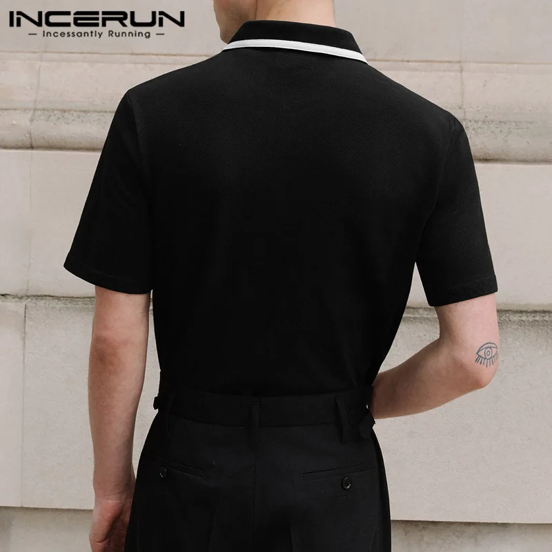 INCERUN Men\'s Shirt Patchwork Lapel Short Sleeve Zipper Casual Male Shirts Streetwear Summer 2024 Fashion Leisure Men Clothing