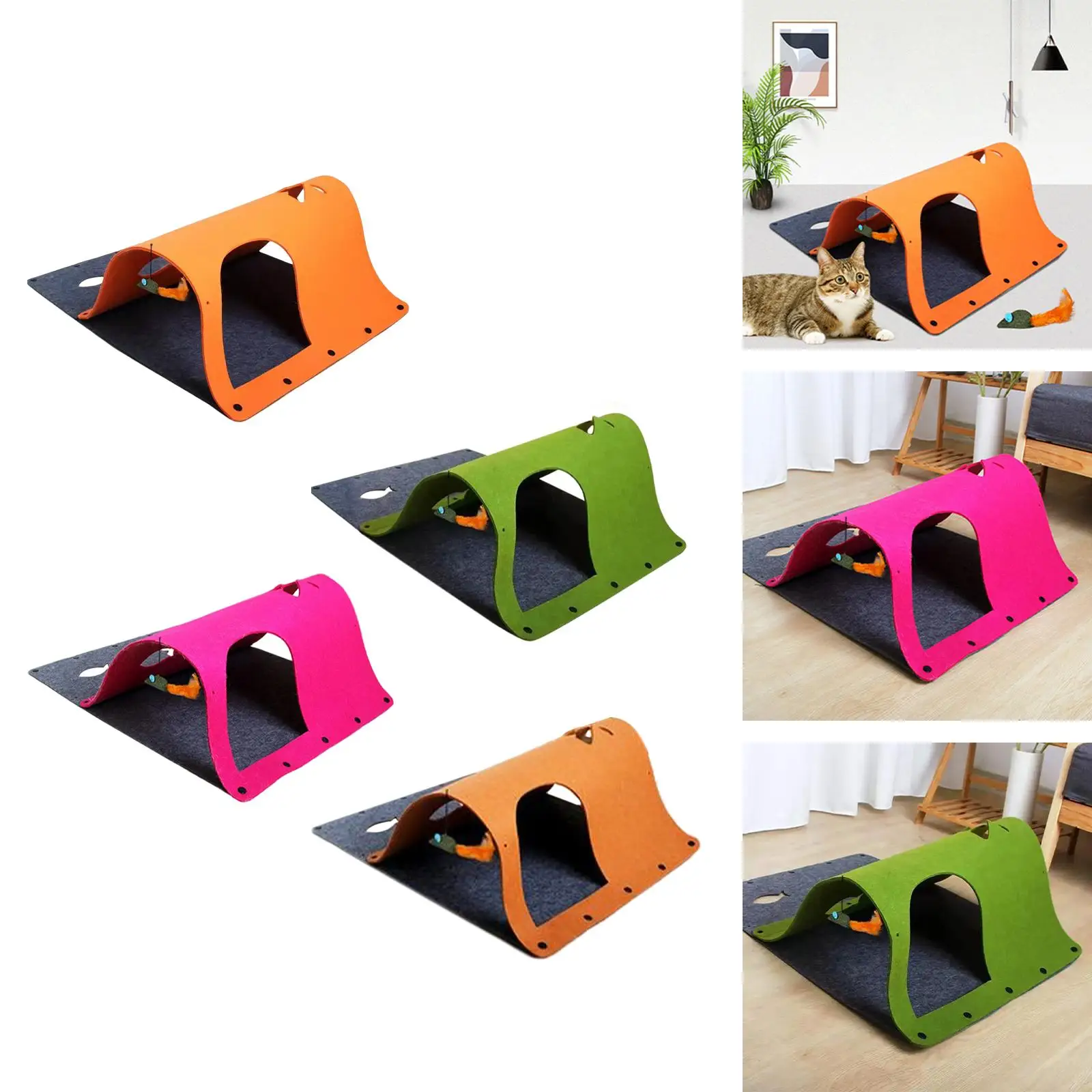 Túnel do gato com rato pendurado, tenda dobrável para gatinho, acessórios para animais