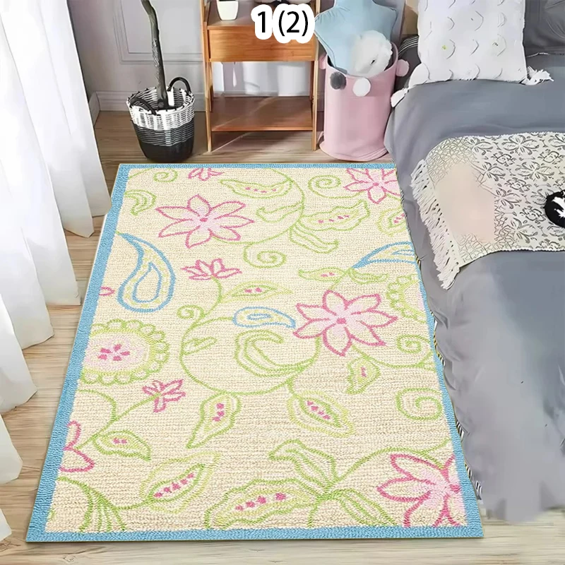 Cute Pink Flower Area Rug Soft Floral Print Non-Slip Mat Boho Nursery Daisy Print Carpet for Girls Room Decor for Living Room