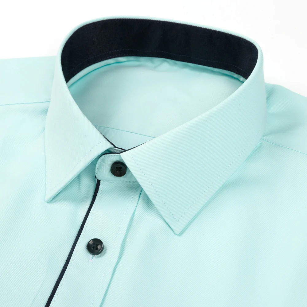 Camisas sociais masculinas clássicas de manga comprida com acabamento contrastante, versátil, slim fit, escritório de negócios sociais, camisa com botões para todas as estações